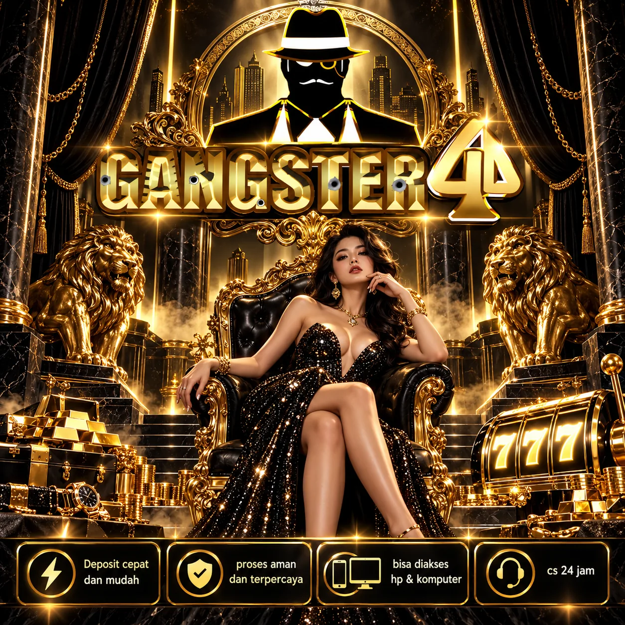 Banner promosi visual GANGSTER4D poster 2 tema hitam dan emas