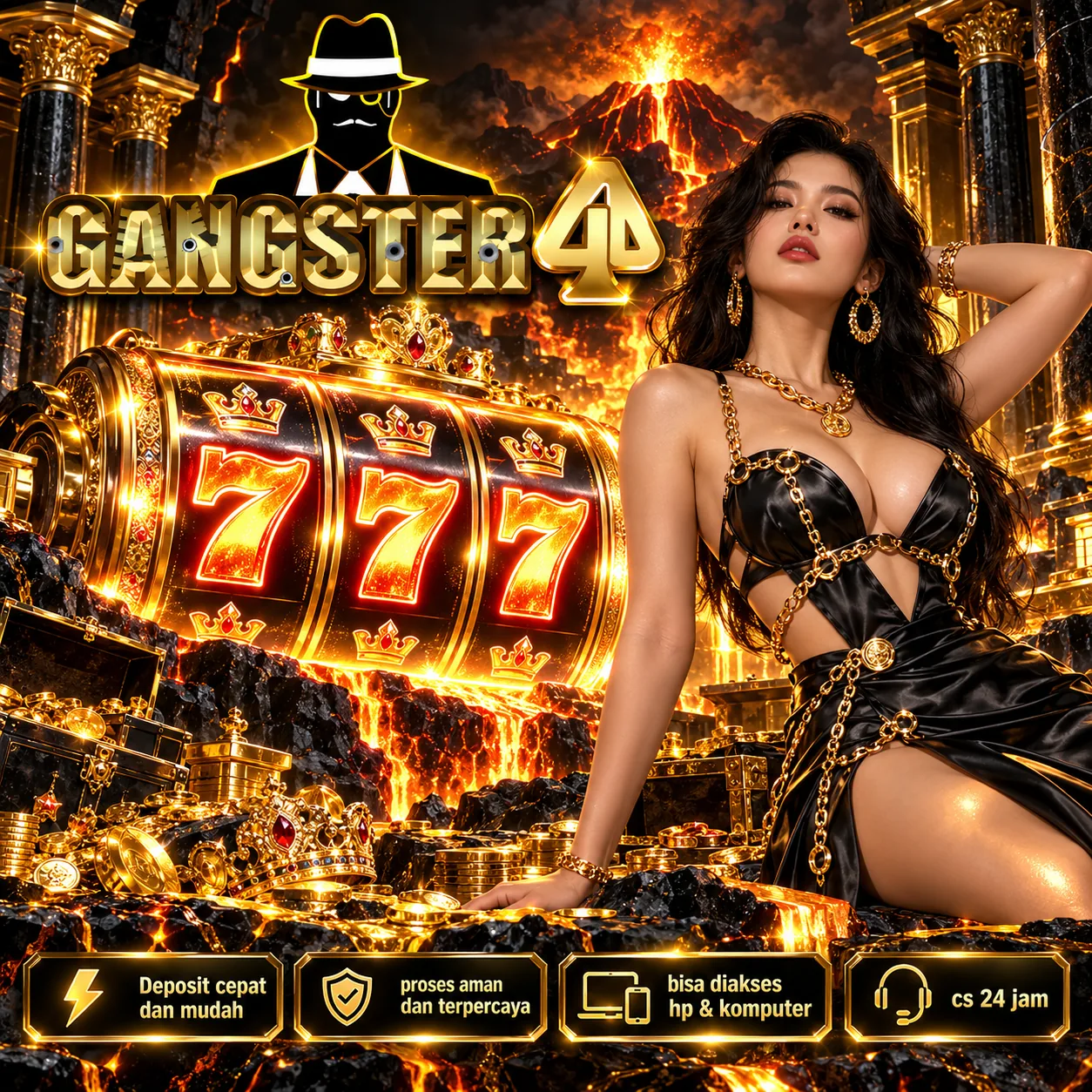 Banner promosi visual GANGSTER4D poster 3 tema hitam dan emas